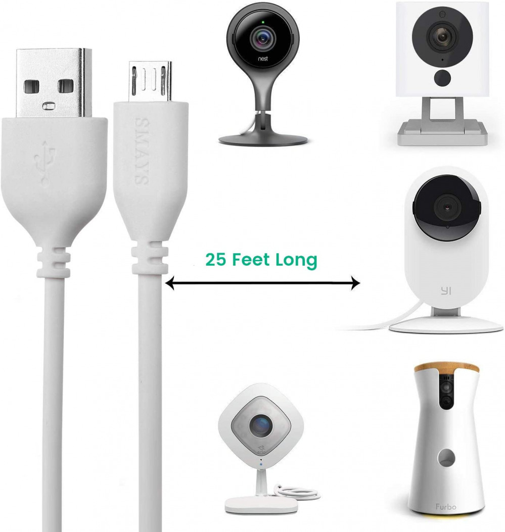 2-Pack 25ft USB to Micro Extension Power Cable Compatible for Wyze White - Fresh Stock Dated February 2026