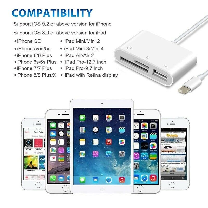Camera Reader SD TF Card USB PD Adapter For iPhone 6 7 8 11 X XR XS Max 12 iPad - Fresh Stock Dated February 2026