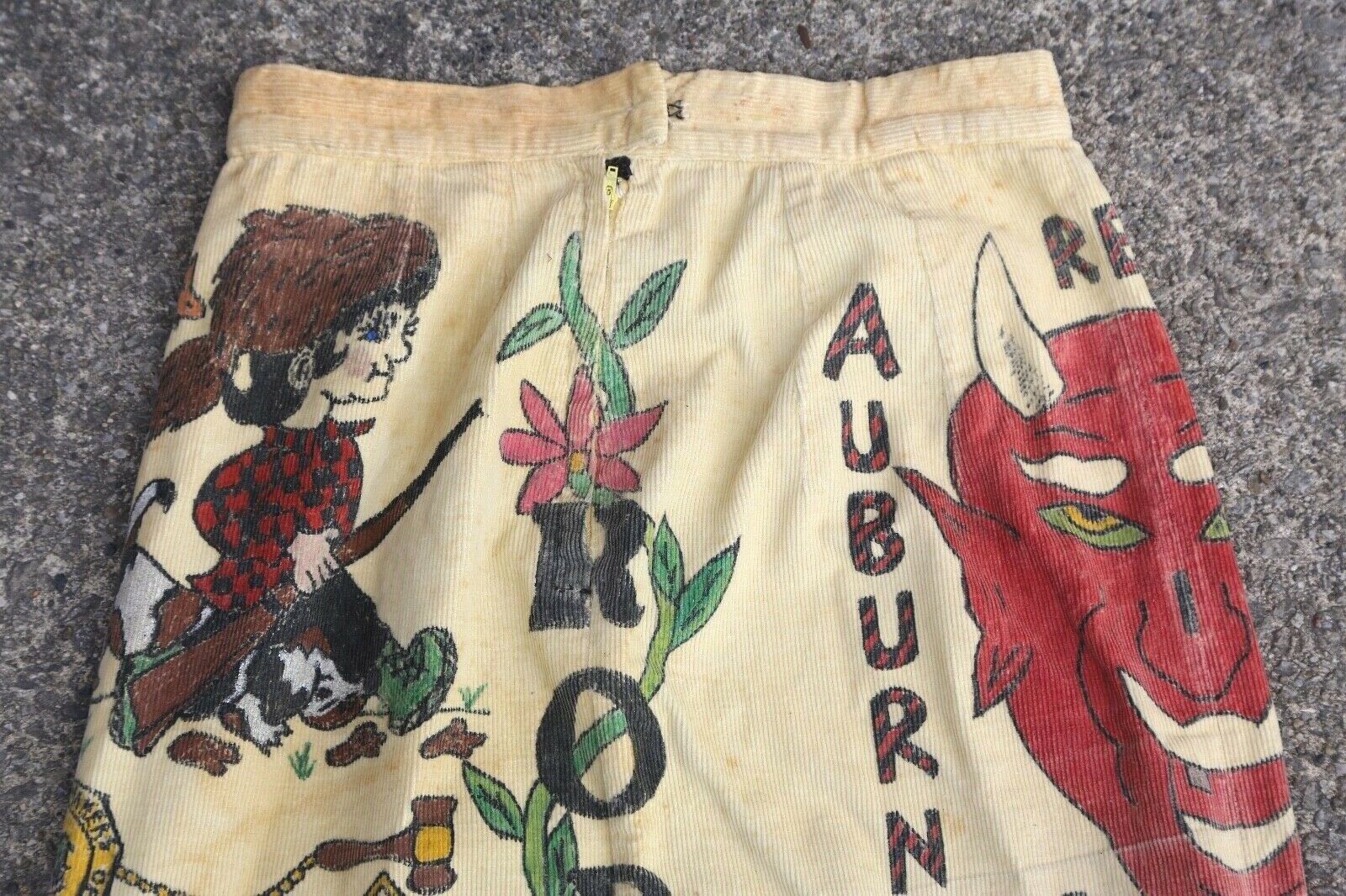 Vintage 60s Senior Cords skirt RARE Folk Art Devil Head Corduroy Skirt School - Fresh Stock Dated February 2026