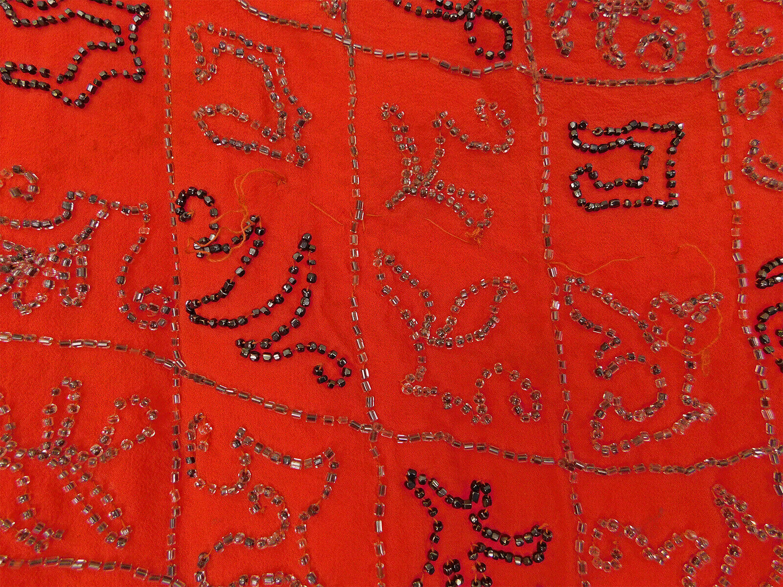Vintage Art Deco Red Silk Black Beaded Embroidered Flapper Dress Skirt Fabric - Fresh Stock Dated March 2026