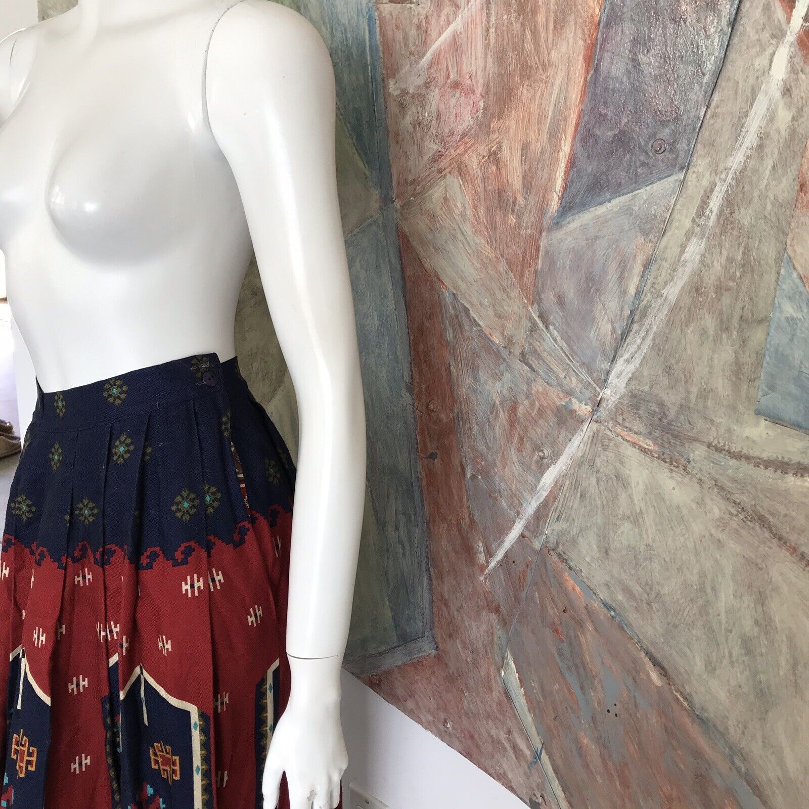 Vintage Claude Midi Navajo Aztec Pleated Mid Calf Skirt (A14) SZ 5/6  / 5 / 6 - Fresh Stock Dated March 2026