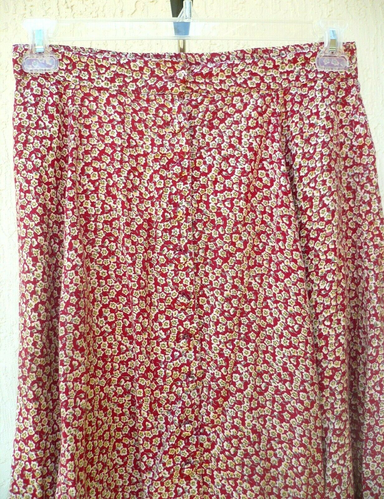 VTG 90S S M HIGHGATE PRAIRIE FLORAL COUNTRY RED RAYON BUTTON DOWN SKIRT WOMEN - Fresh Stock Dated March 2026