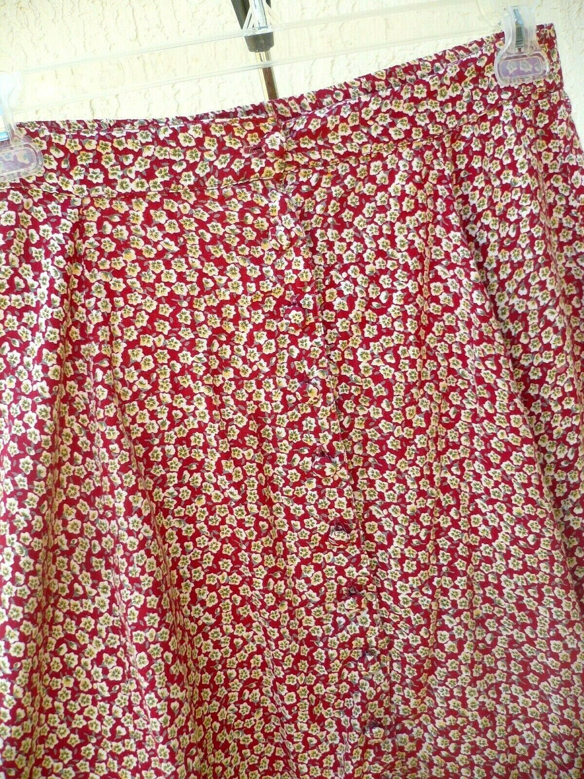 VTG 90S S M HIGHGATE PRAIRIE FLORAL COUNTRY RED RAYON BUTTON DOWN SKIRT WOMEN - Fresh Stock Dated March 2026