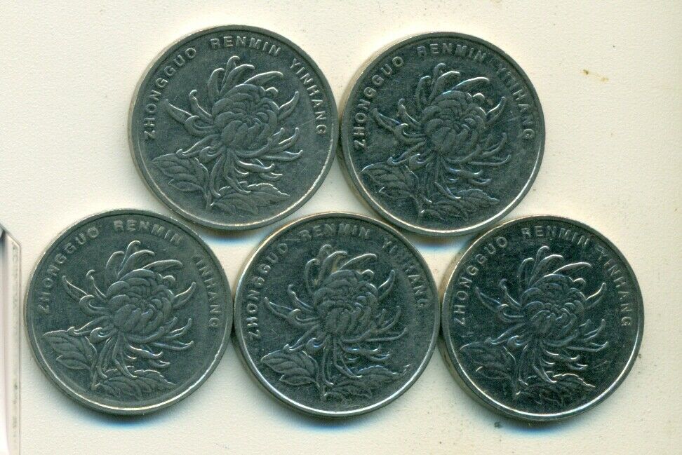 5 - 1 YUAN COINS from the PEOPLE'S REPUBLIC of CHINA (2001/2002/2003/2004/2005) - Fresh Stock Dated February 2026