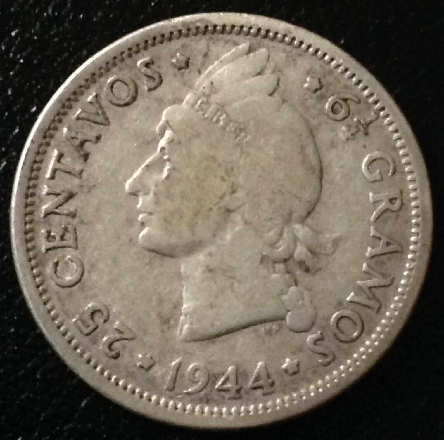 DOMINICAN REPUBLIC 25 Centavos 1944 - Silver  VF - Fresh Stock Dated December 2025