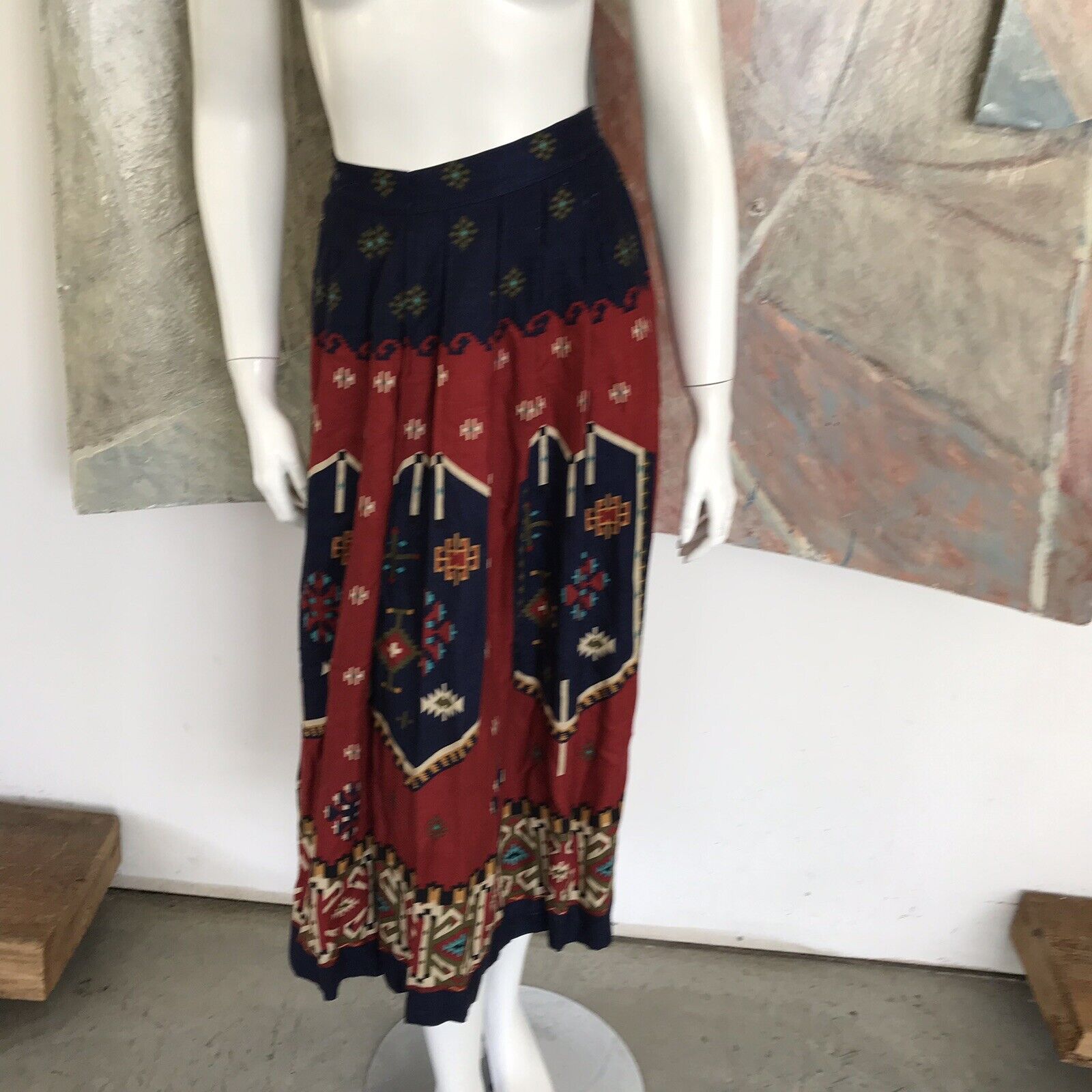 Vintage Claude Midi Navajo Aztec Pleated Mid Calf Skirt (A14) SZ 5/6  / 5 / 6 - Fresh Stock Dated March 2026