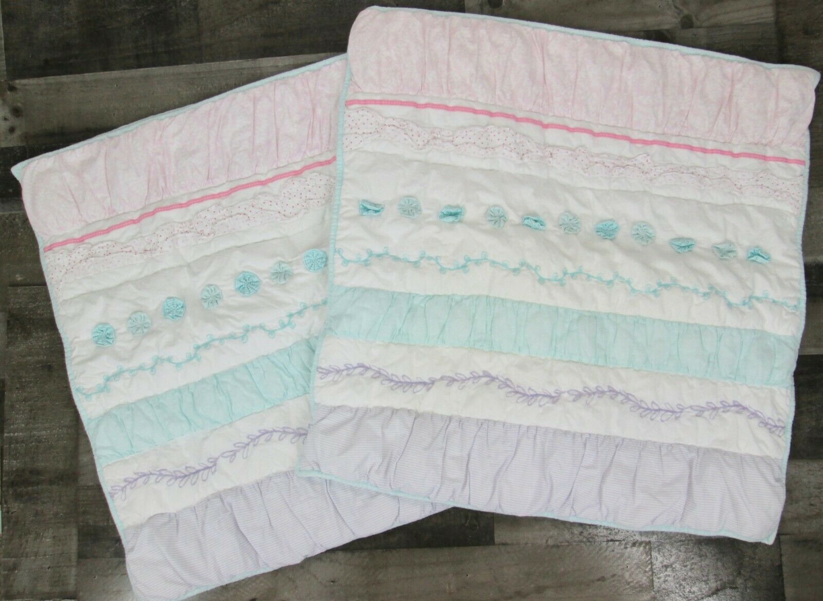 Pottery Barn Kids Euro Sham Lot 2 Turquoise Polka Dot Pink Ruffle Stripe Flower - Fresh Stock Dated December 2025