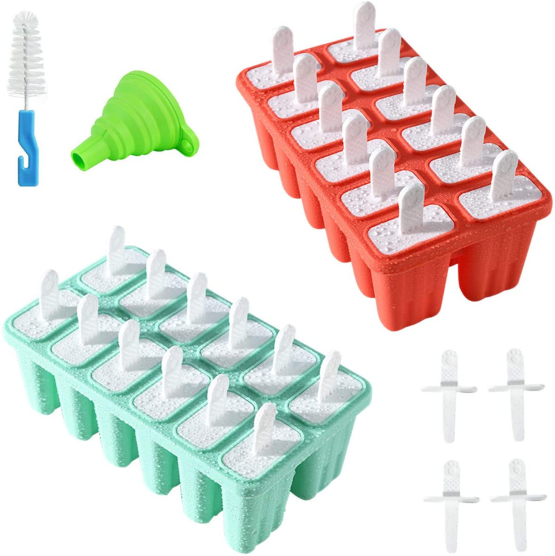 2 Pack Popsicle Molds 12 Cavities DIY Reusable Silicone Ice Pop Molds Easy Relea - Fresh Stock Dated February 2026