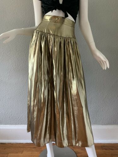 Vintage 80s Metallic High Waist Gold Foil Wet Look Party Maxi Skirt XS - Fresh Stock Dated February 2026