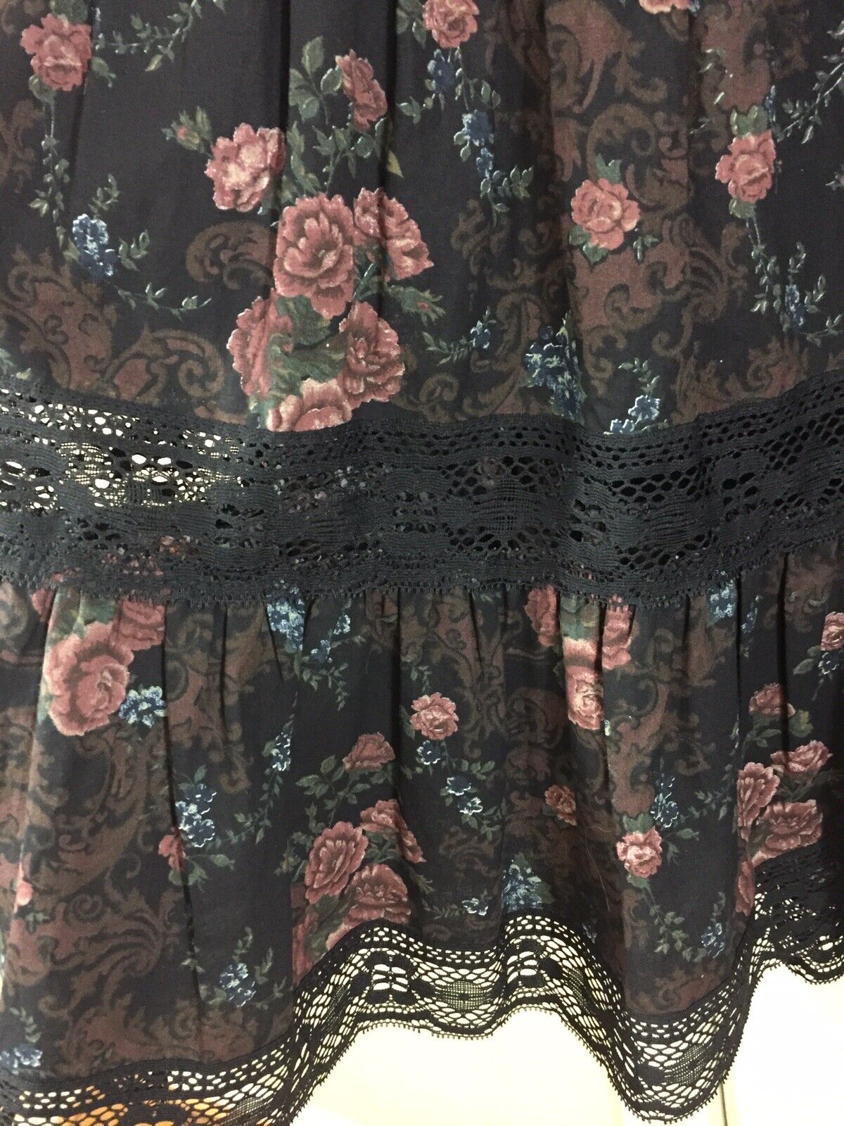 Vintage Small Med Large Hippie Boho Prairie Western Floral Black Tier Lace Skirt - Fresh Stock Dated March 2026
