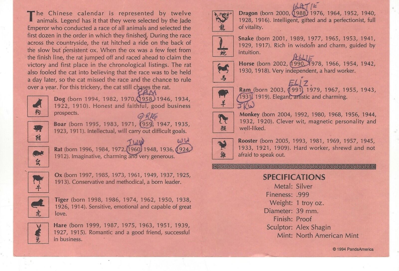 CHINESE LUNAR SIGNS SILVER SET COINS - NORTH AMERICAN MINT 12 TOTAL - Fresh Stock Dated February 2026
