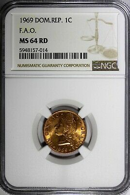 Dominican Republic Bronze 1969 1 Centavo NGC 64 RD F.A.O. RED TONING KM# 32 (14) - Fresh Stock Dated December 2025