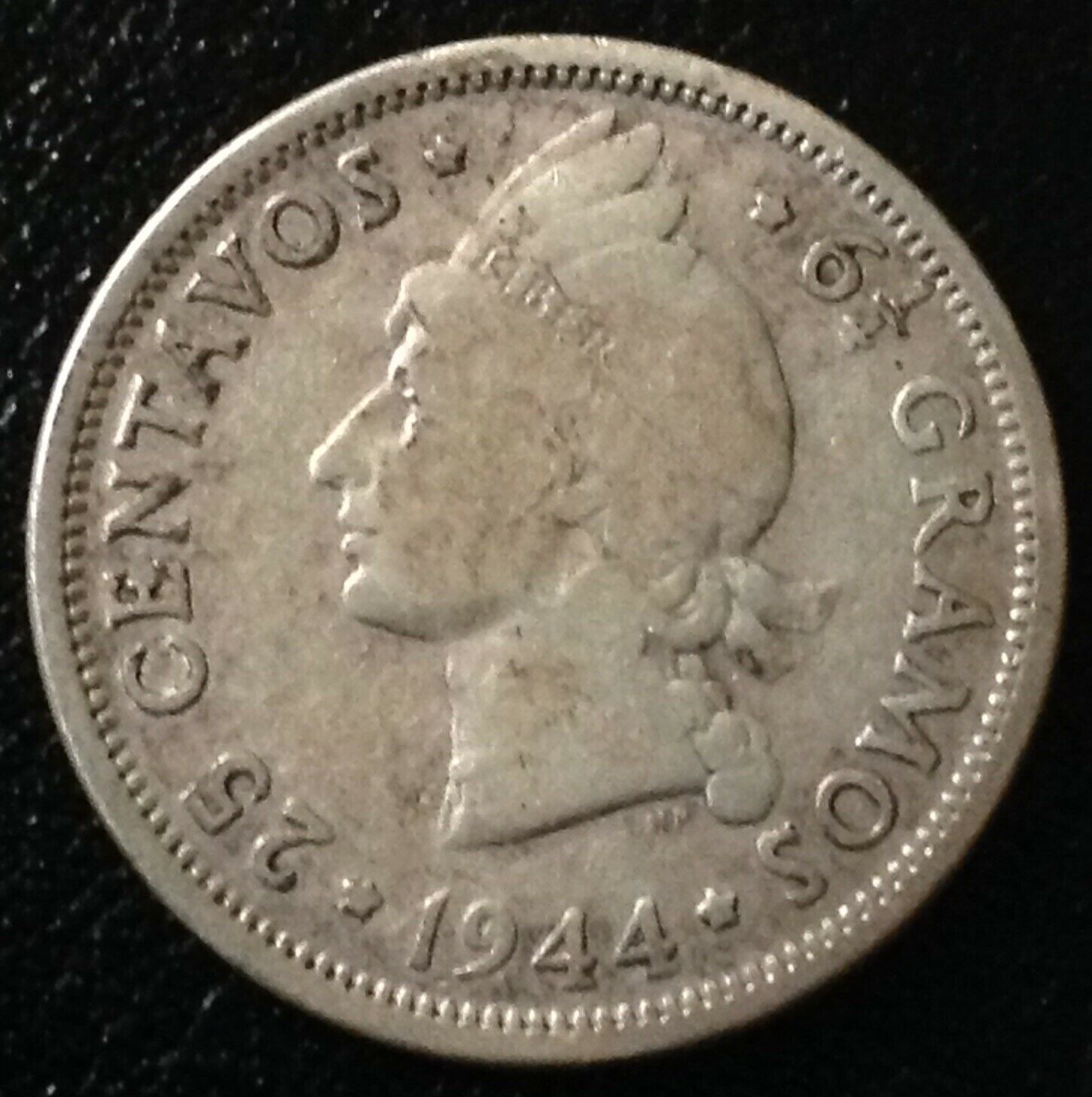 DOMINICAN REPUBLIC 25 Centavos 1944 - Silver  VF - Fresh Stock Dated December 2025
