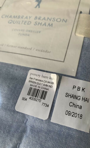 Pottery Barn Kids ~ Chambray Branson Quilted Sham ~ Standard Size ~ NEW - Fresh Stock Dated December 2025