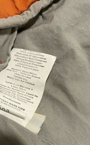 Pottery Barn Kids Quilted Euro Pillow Sham Orange Gray - Fresh Stock Dated December 2025