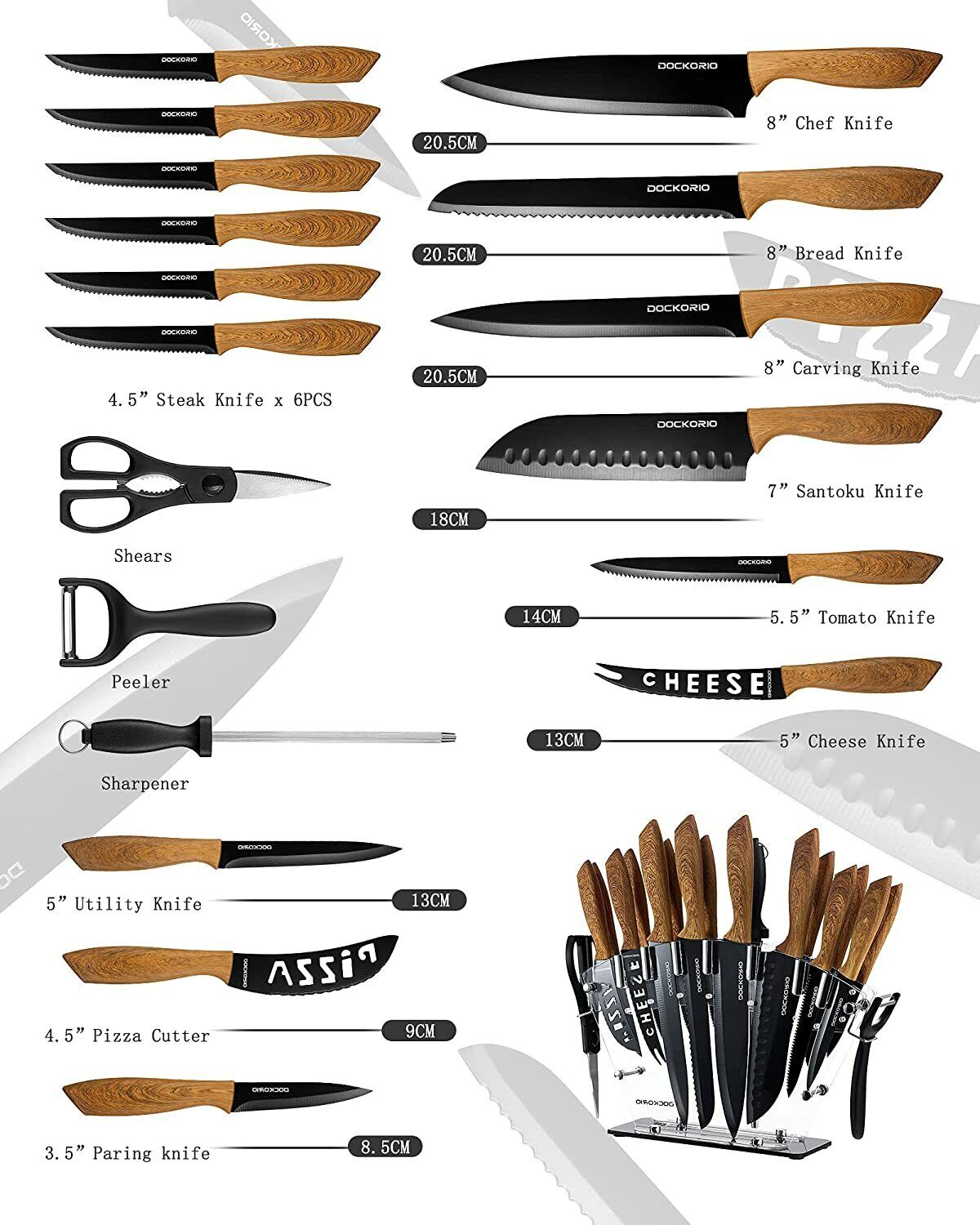 Knife Set, 19-Piece Kitchen Knife Set with High Carbon Stainless Steel Sharp - Fresh Stock Dated February 2026