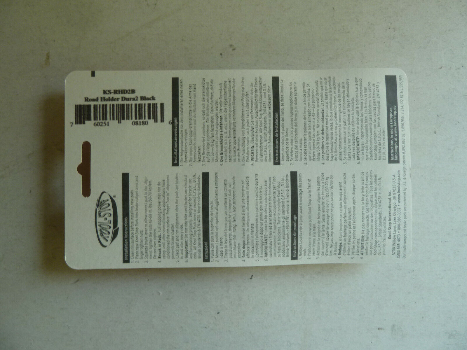 Kool Stop Road Holder, Shimano compatible holder with black pads, black anodized - Fresh Stock Dated February 2026