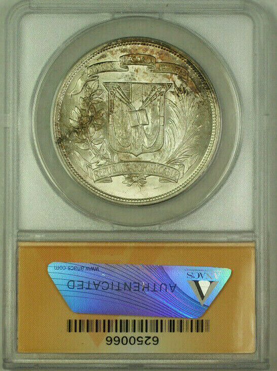 1952 Dominican Republic Silver 1 Peso ANACS MS 63 - Fresh Stock Dated December 2025
