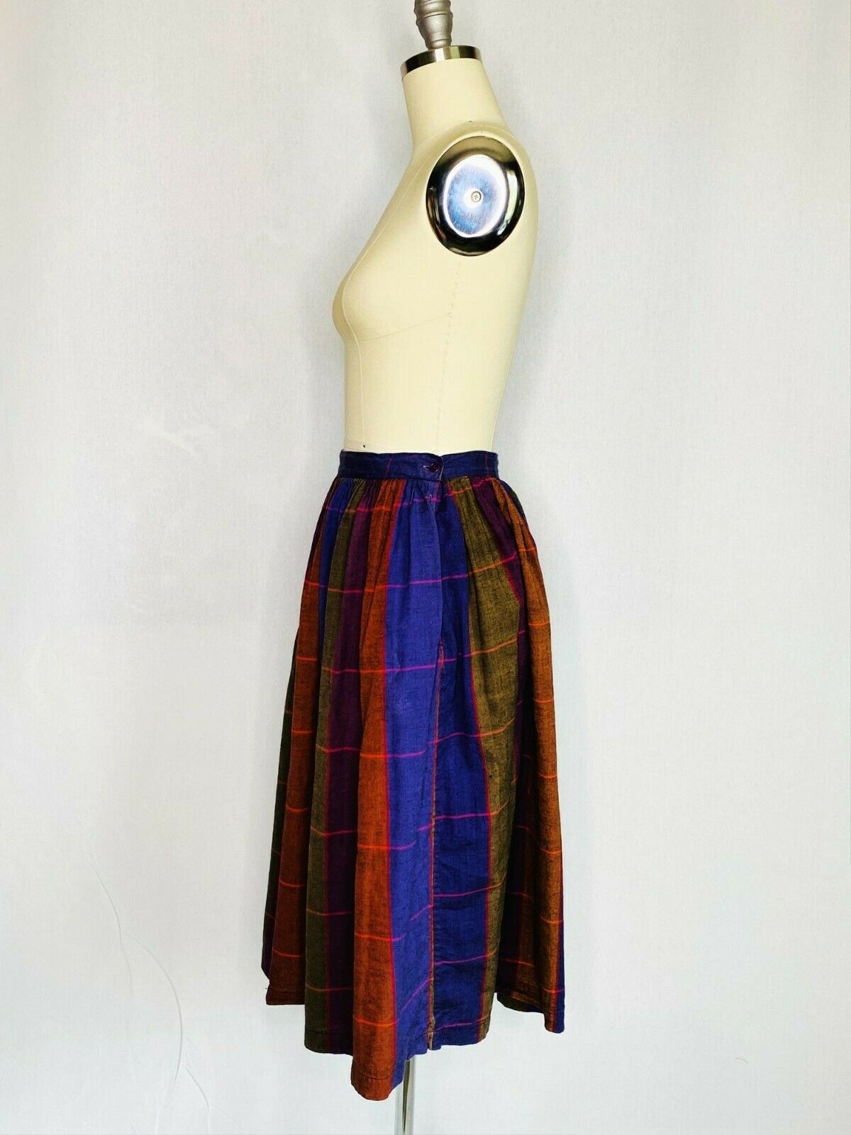 Vintage 80s 2 pc Pleated Skirt Blouse Set Size Small Purple Check Pane Secretary - Fresh Stock Dated February 2026