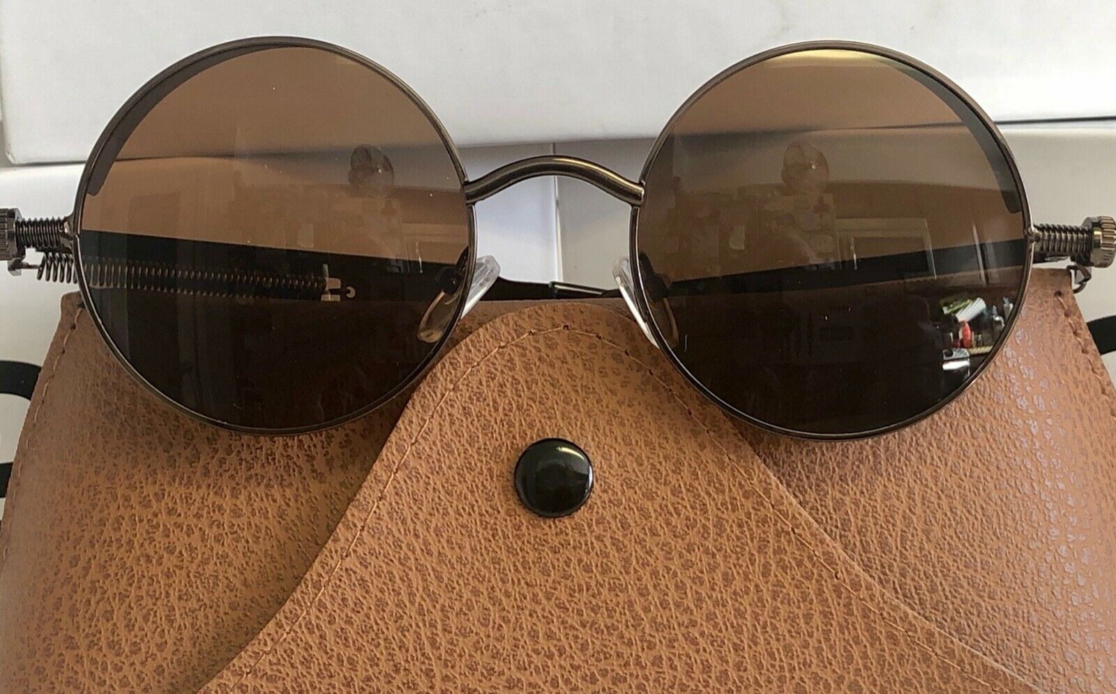 NEW‼️Brown/Brown Jacob Polarized Metal Framed Round Steampunk Sunglasses - Fresh Stock Dated December 2025