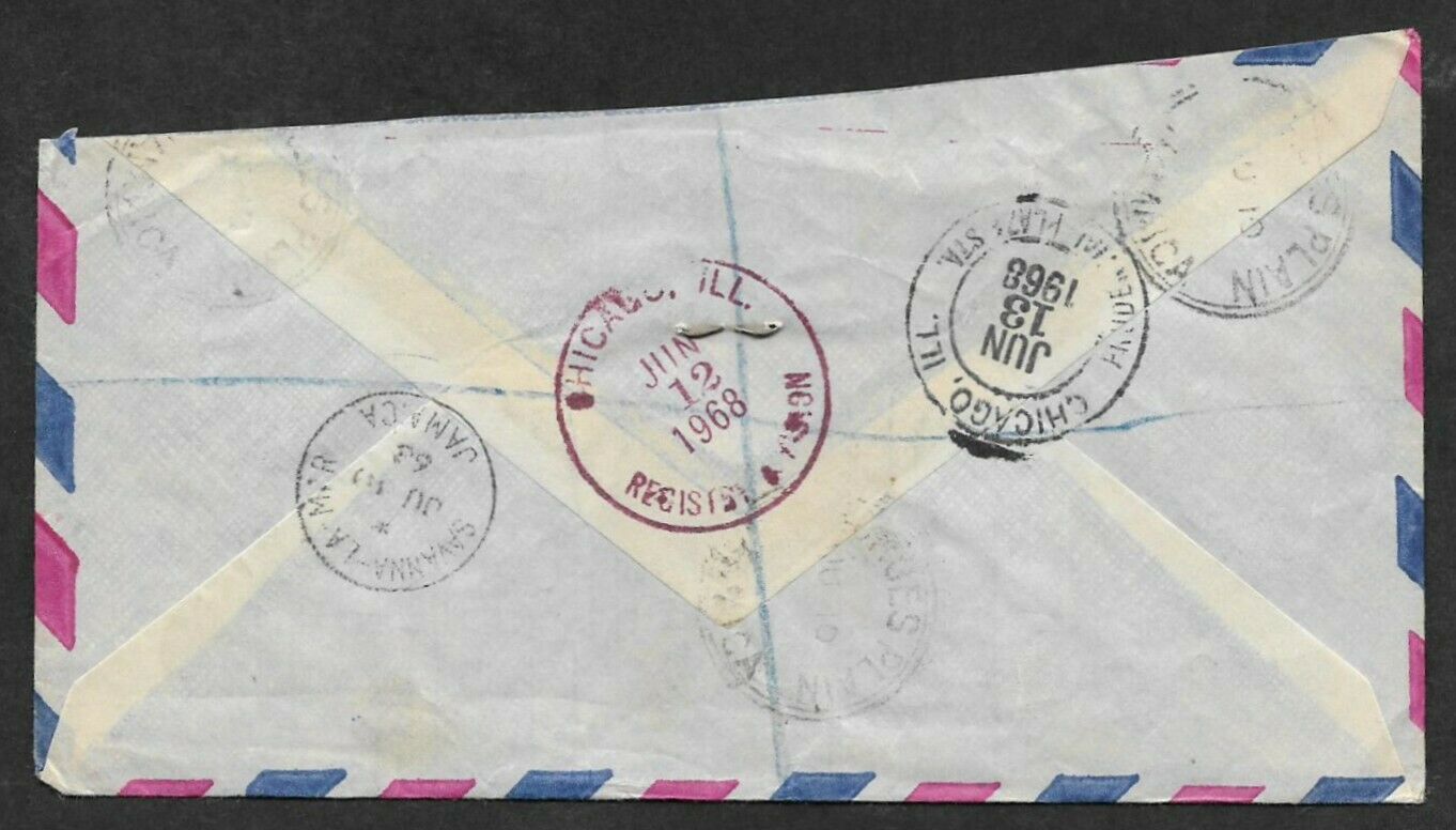 Jamaica 1968 Registered Cover Georges Plain to USA - Fresh Stock Dated February 2026