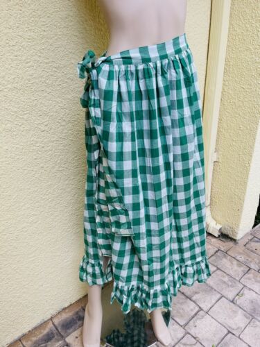 1950’S VINTAGE GIANT GREEN AND WHITE COTTON GINGHAM WRAP SKIRT APRON SIZE XL - Fresh Stock Dated March 2026