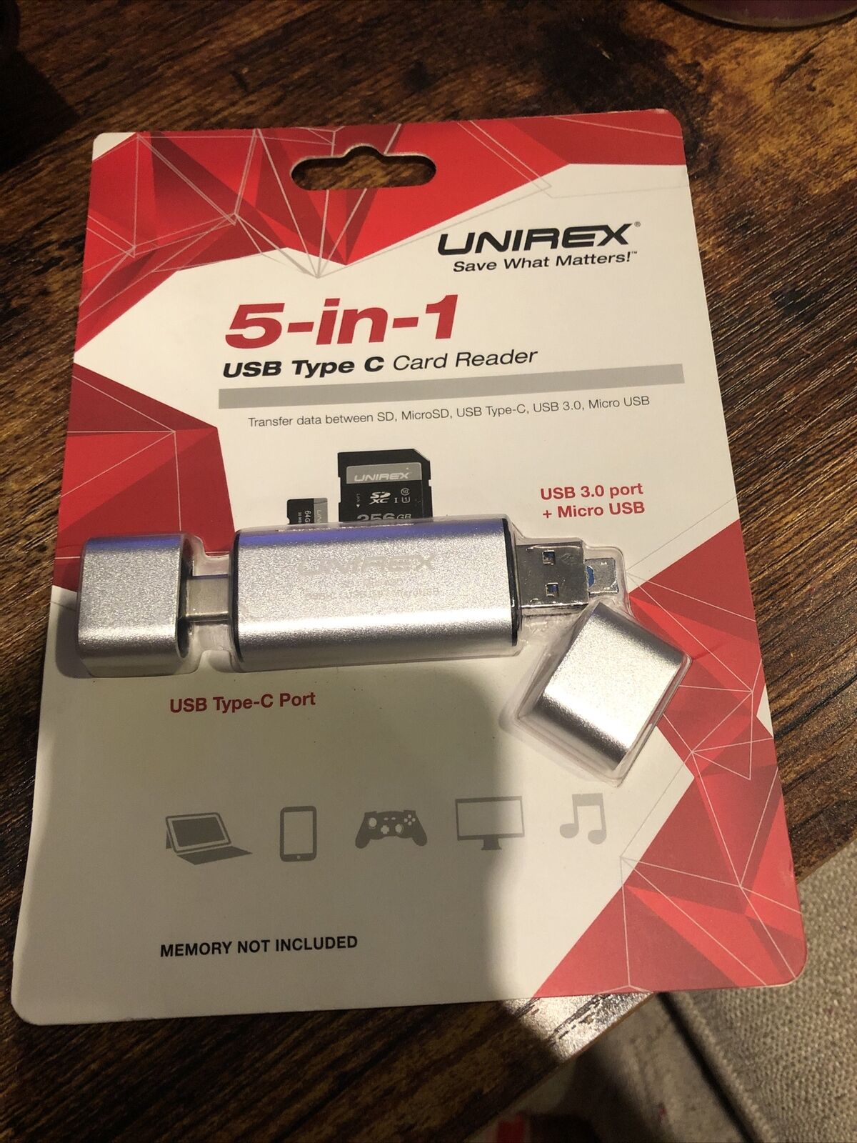 Unirex 5-in-1 Type C 3.0 USB Card Reader for SD, Micro SD, USB 3.0, Micro USB - Fresh Stock Dated February 2026