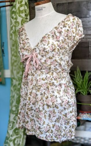 Floral Peasant Prairie Cottagecore Pastel Garden Grunge Blouse Tie Empire Waist - Fresh Stock Dated March 2026