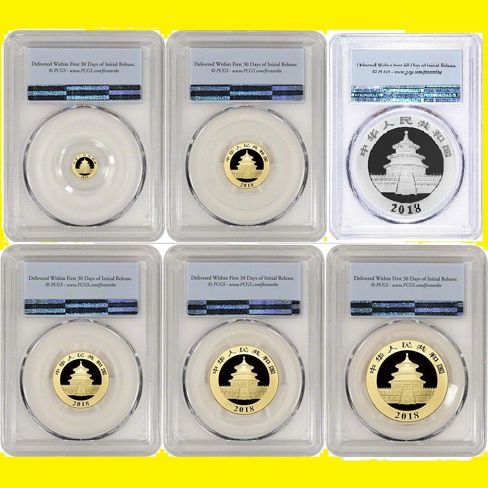 2018 CHINA 999 GOLD PANDA  6 COINS complete SET PCGS MS 70 FIRST STRIKE - Fresh Stock Dated February 2026