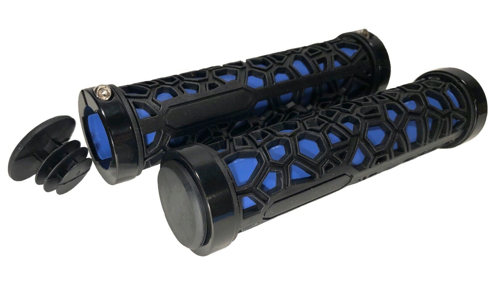 Double Lock on Blue Bike Grips MTB BMX Mountain Bike Handlebar Grips w End Caps - Fresh Stock Dated February 2026