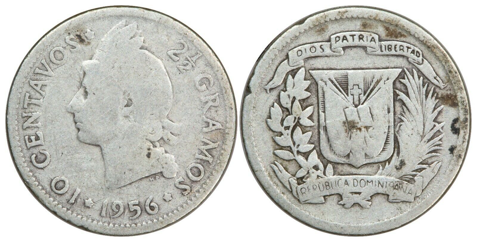 1952 & 1956, Dominican Republic, 10 Centavos - KM#19 - World Silver - Fresh Stock Dated December 2025