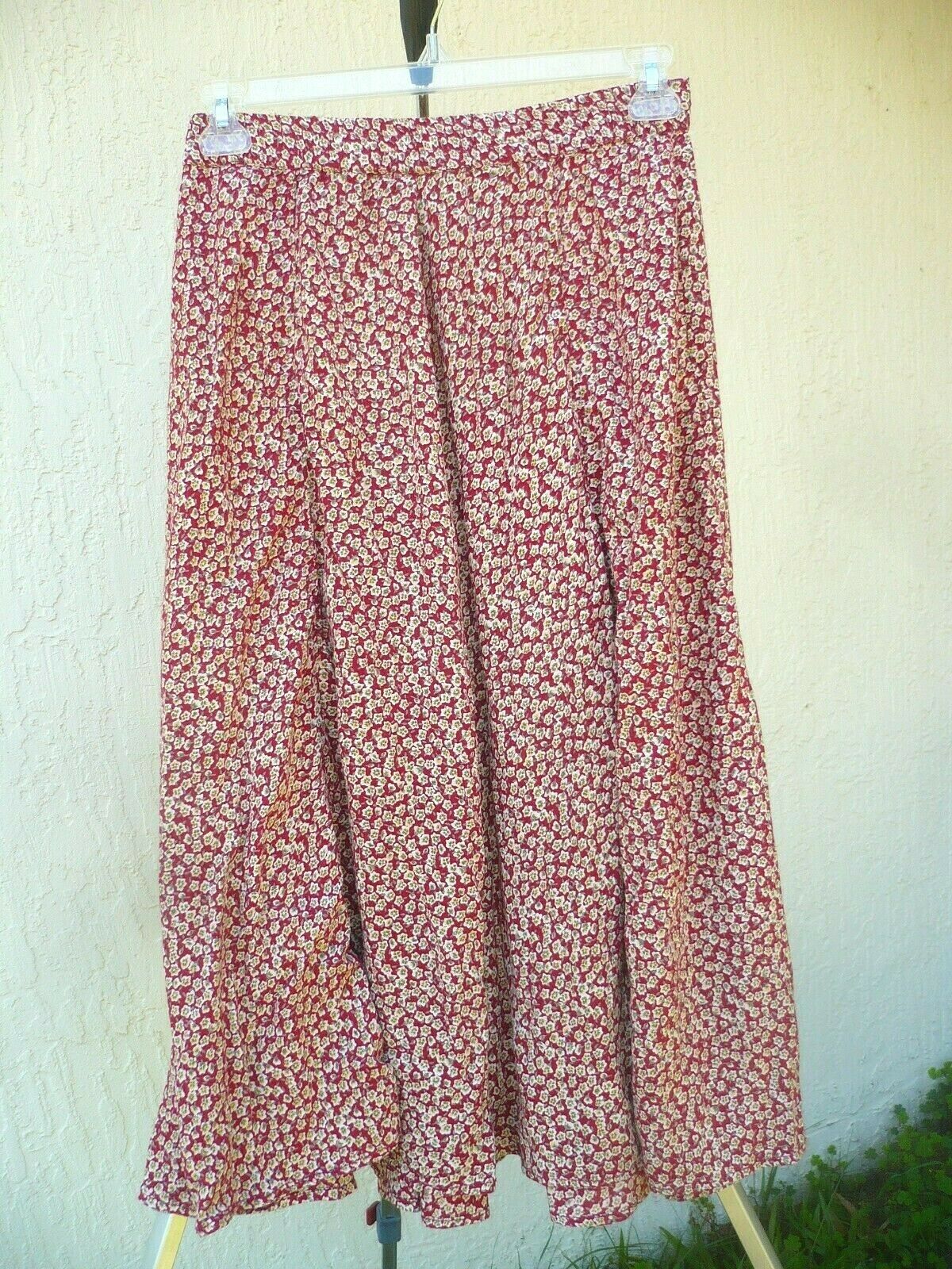 VTG 90S S M HIGHGATE PRAIRIE FLORAL COUNTRY RED RAYON BUTTON DOWN SKIRT WOMEN - Fresh Stock Dated March 2026