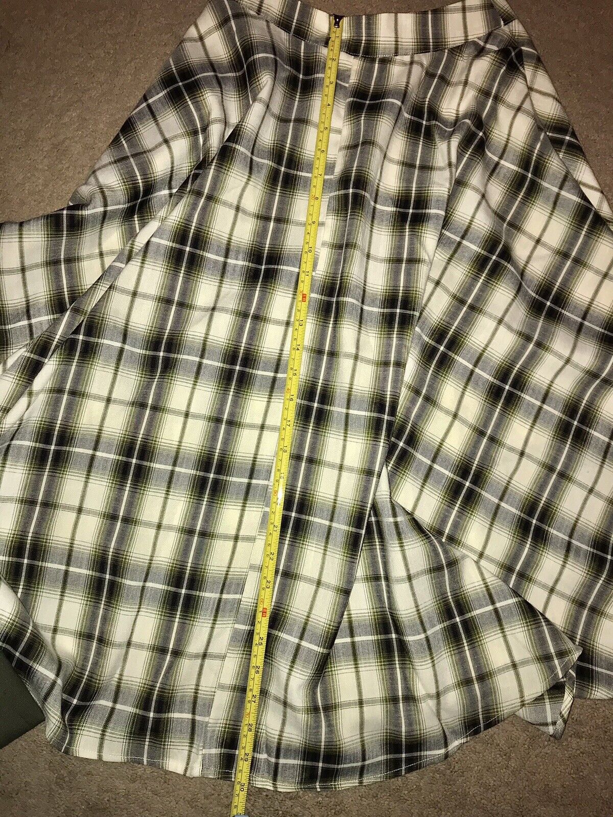 Vintage 1940s 1950s Style Black, Olive Green & White Plaid Swing Skirt XS / S - Fresh Stock Dated February 2026