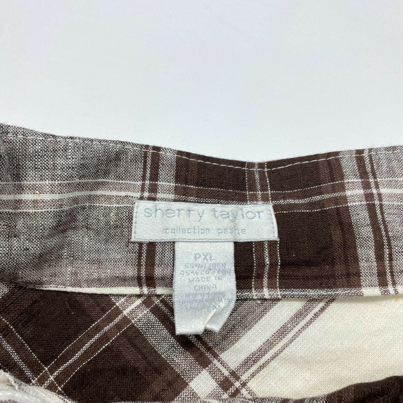 Vintage 90s Plaid Midi Skirt Petite XL Ivory Brown Linen Check Tie Belt A-Line - Fresh Stock Dated February 2026