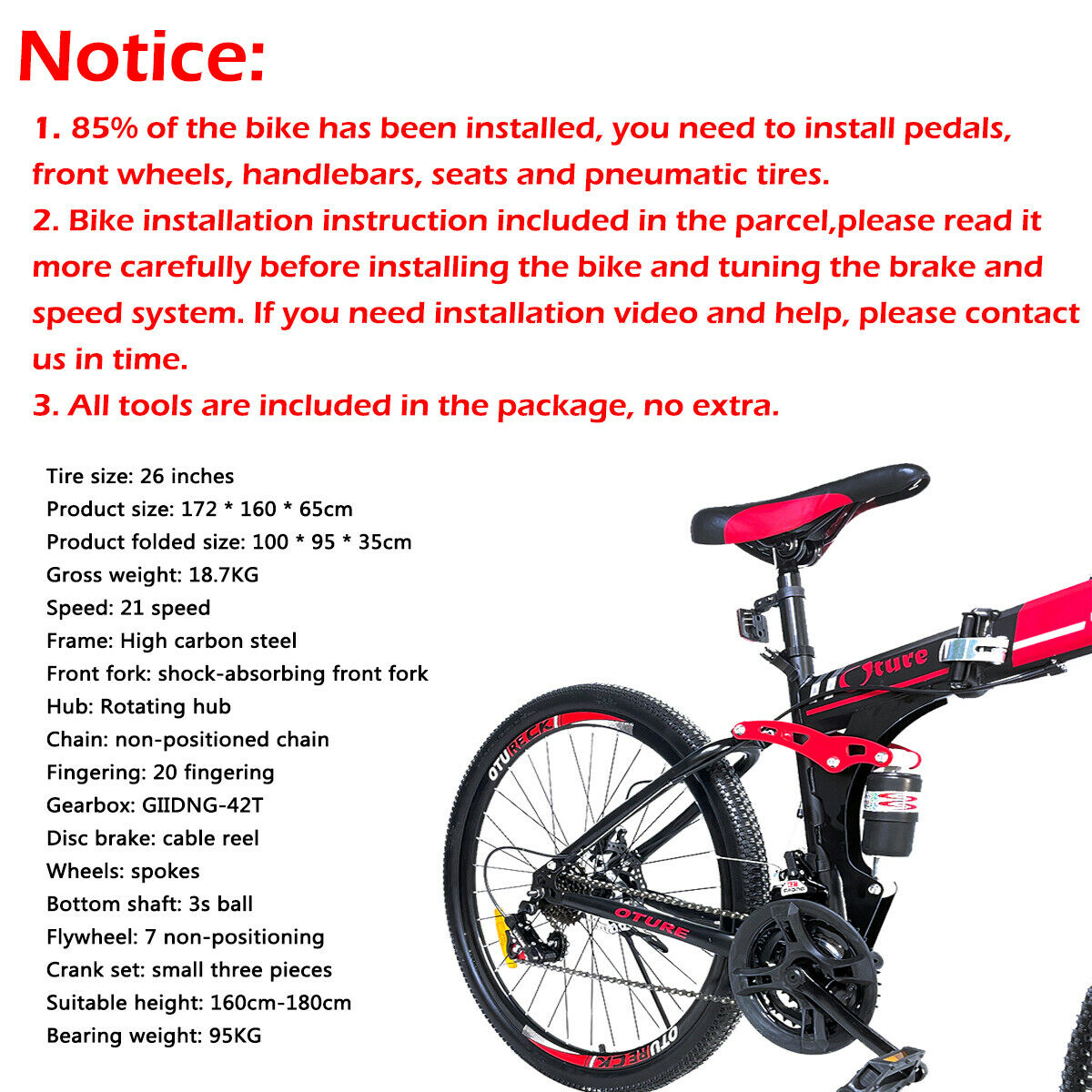 Mountain Bike 26'' Spoke Wheels Dual Suspension Folding 21 Speed MTB Bicycle - Fresh Stock Dated February 2026