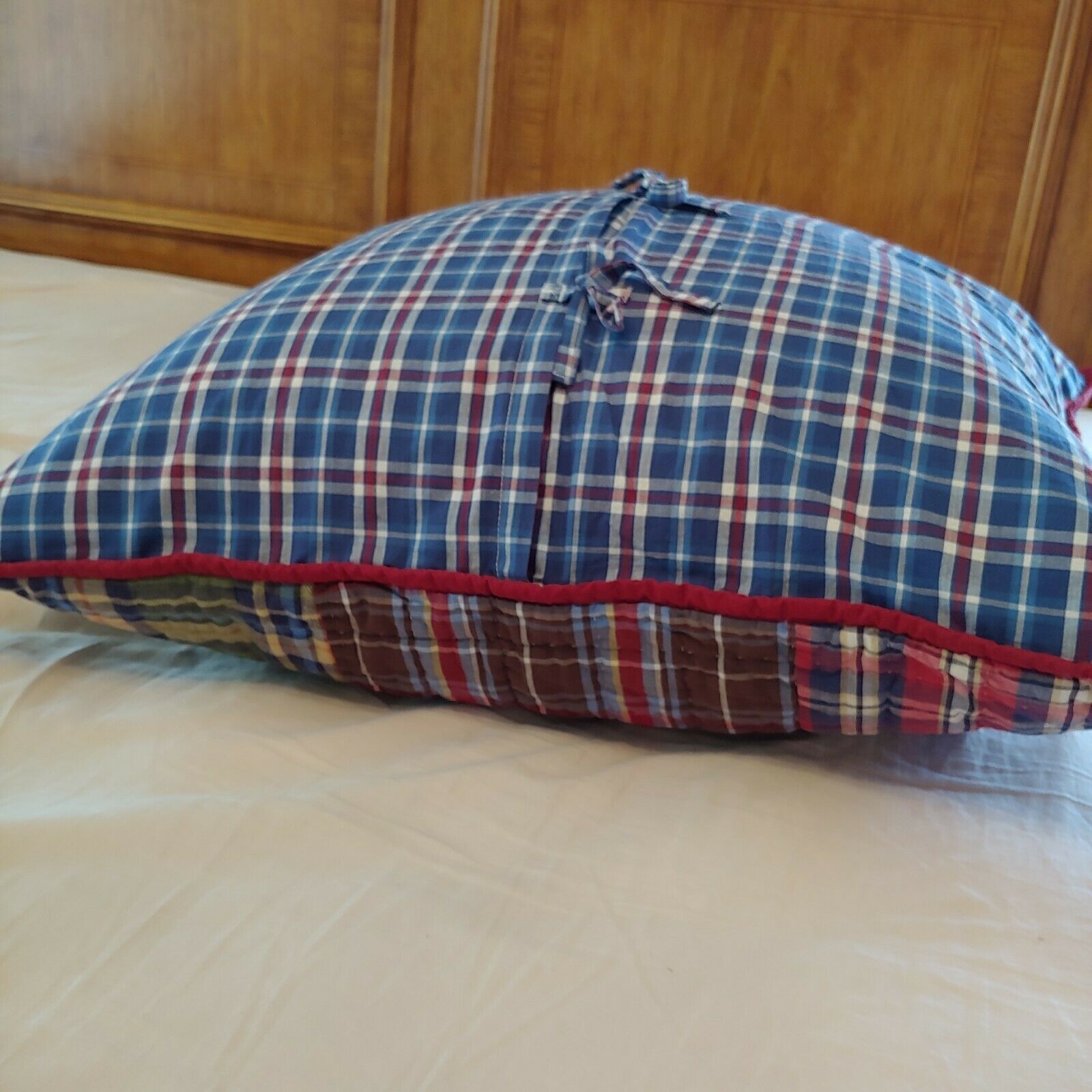 POTTERY BARN KIDS PLAID BLUE RED ORANGE MADRAS EURO PILLOW SHAM 28