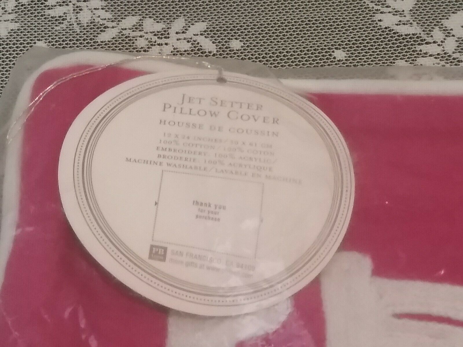 Pottery Barn Teen Jet Setter Hot Pink PARIS Embroidered Pillow Cover New - Fresh Stock Dated December 2025