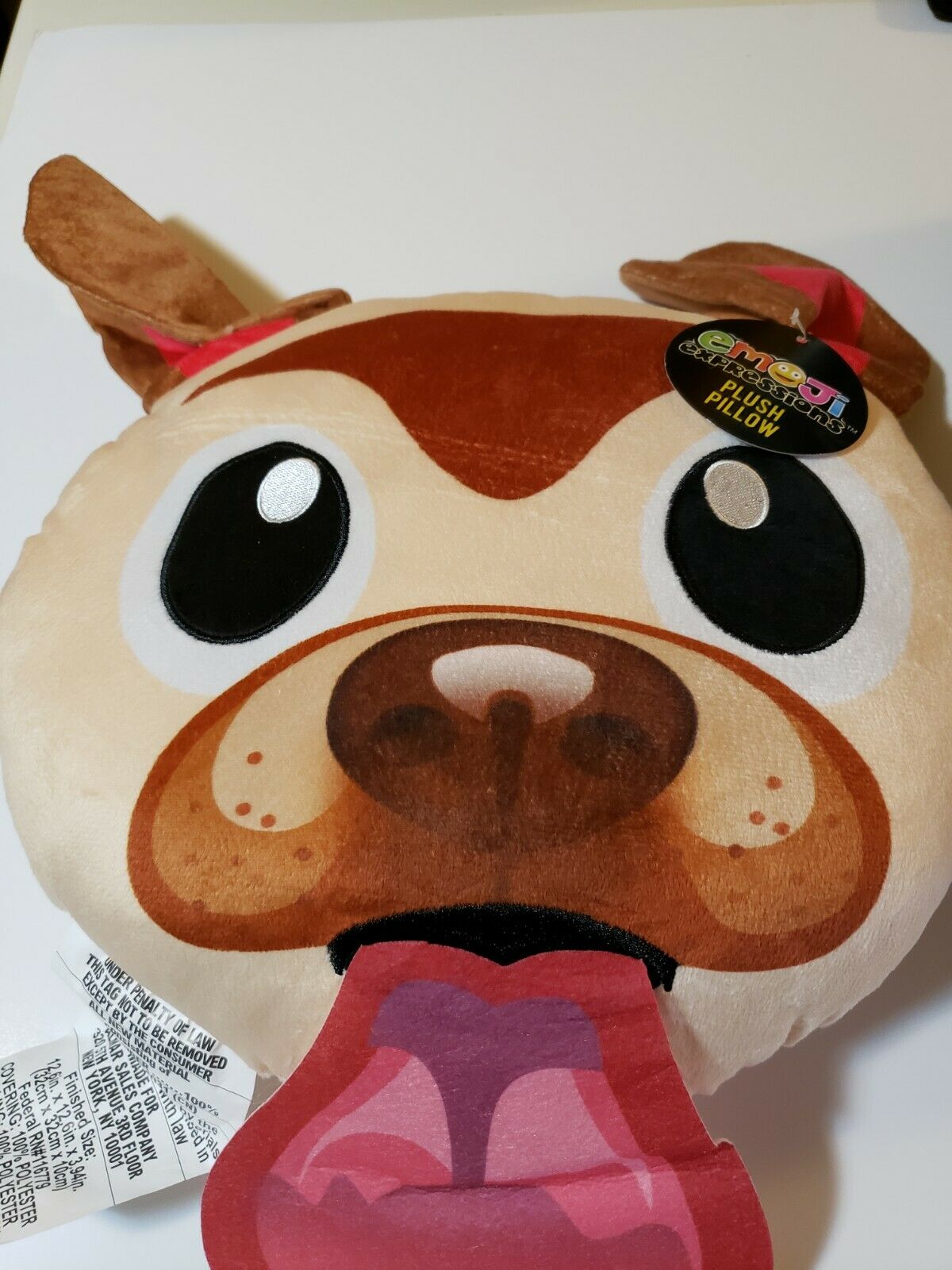 Emoji expressions dog pillow with tongue hanging out - Fresh Stock Dated February 2026