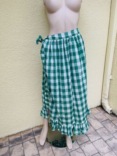1950’S VINTAGE GIANT GREEN AND WHITE COTTON GINGHAM WRAP SKIRT APRON SIZE XL - Fresh Stock Dated March 2026