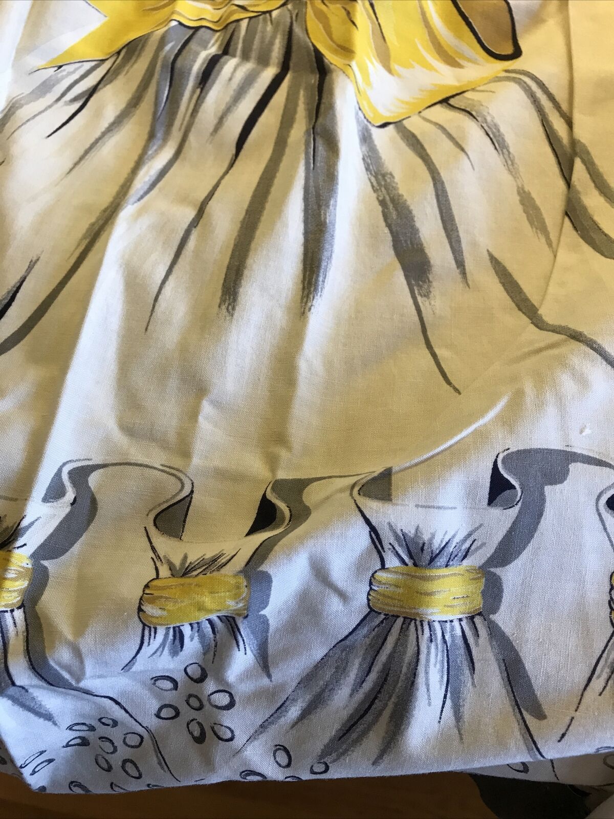 1950s Novelty Print Full Skirt Yellow, Grey Wheat Bundles Bows - Fresh Stock Dated March 2026