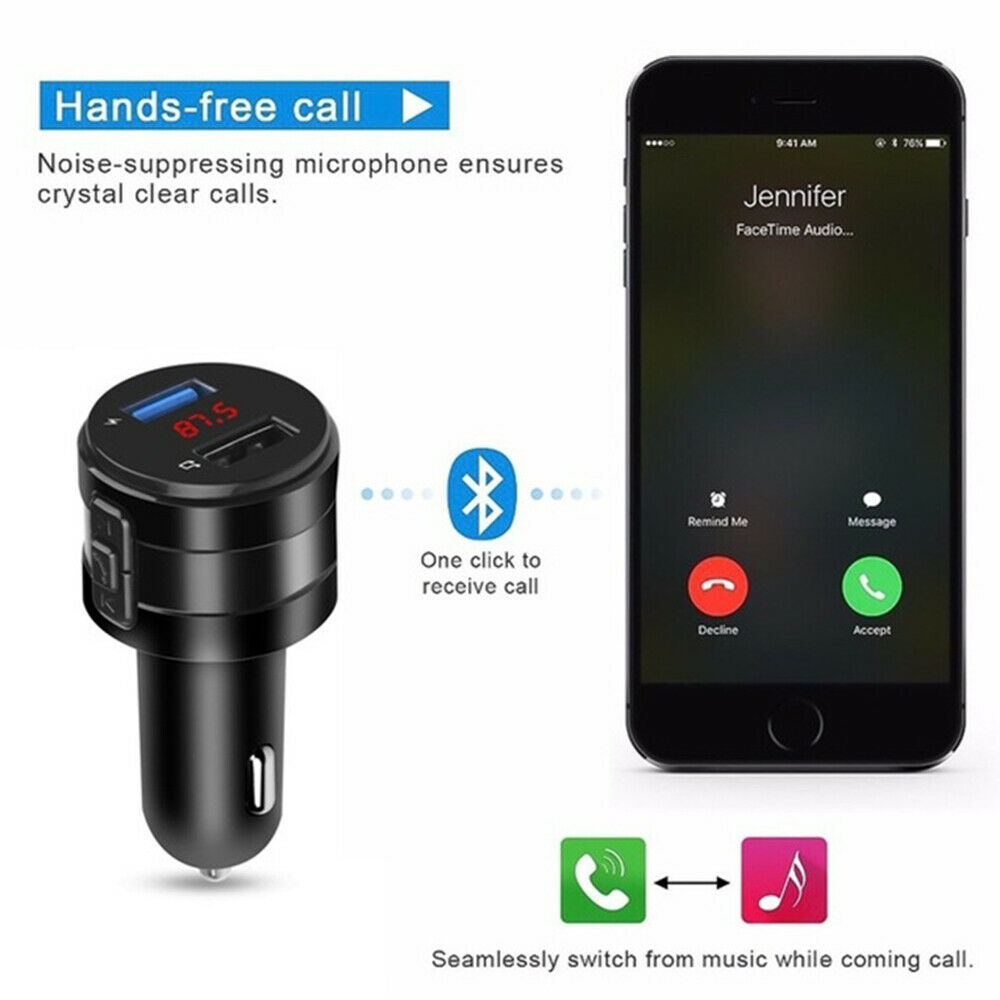 Fm Transmitter Bluetooth 4.2 Wireless Car Usb Charger Handsfree Kit Mp3 Player - Fresh Stock Dated February 2026