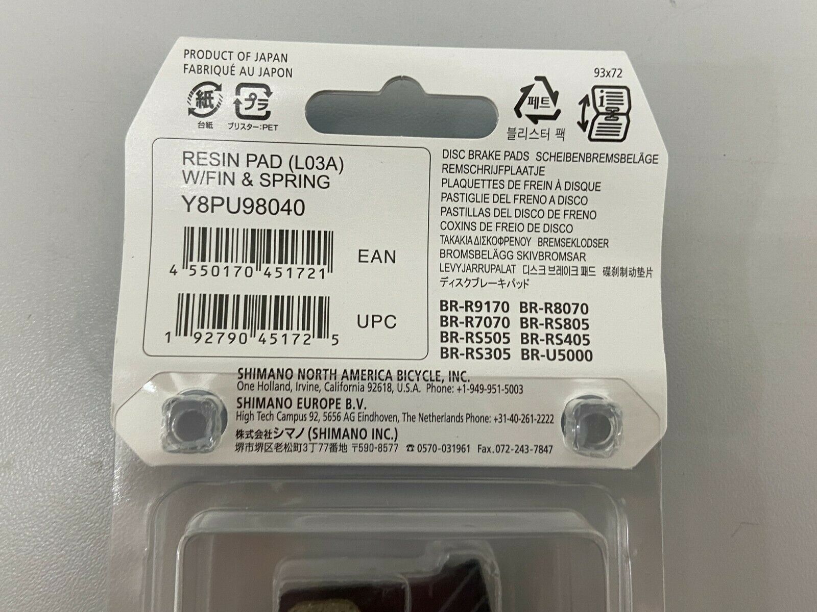 Shimano L03A Resin Disc Brake Pads w/ Fin and Spring #Y8PU98040 - Fresh Stock Dated February 2026