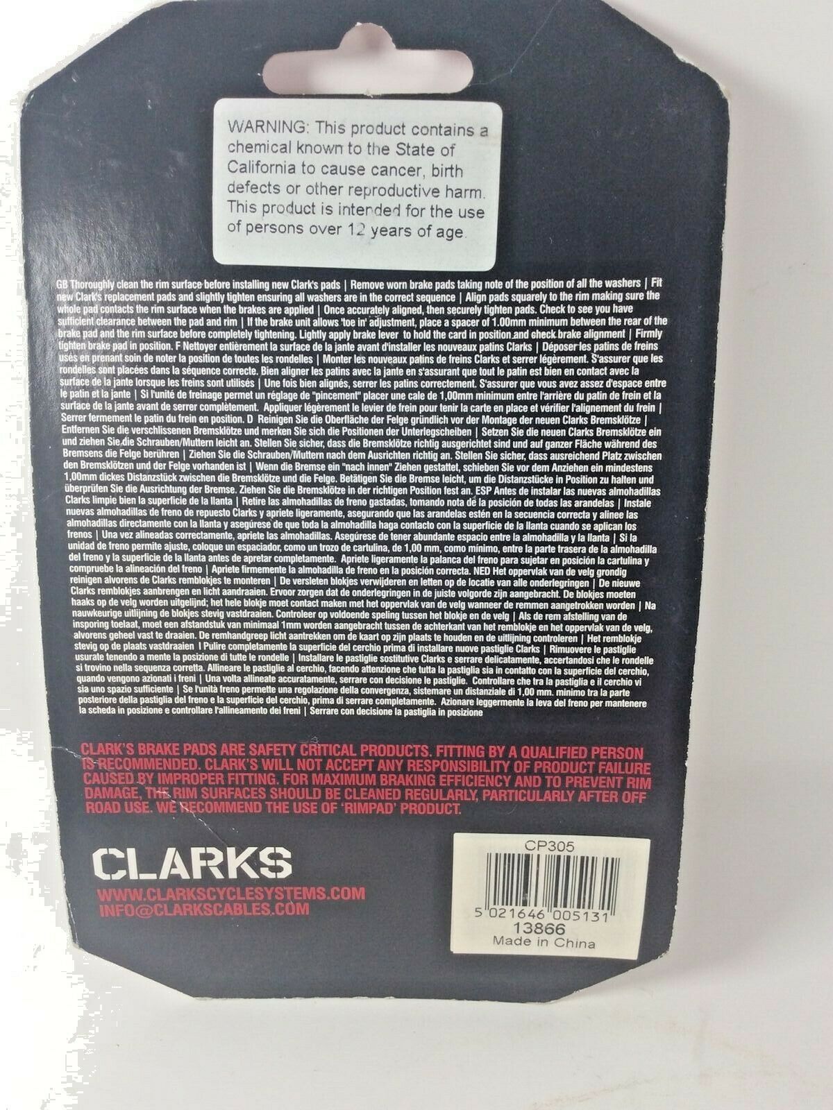 NEW Clarks CP305 Cartridge Road Brake Shoes Pair 52mm Bolt-On Silver Black - Fresh Stock Dated February 2026