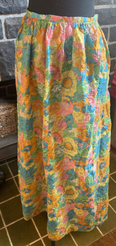 Vintage  Floral maxi Skirt w/ scarf/ sash 1970s mod Crinkle Fabric 25” Waist (2) - Fresh Stock Dated December 2025