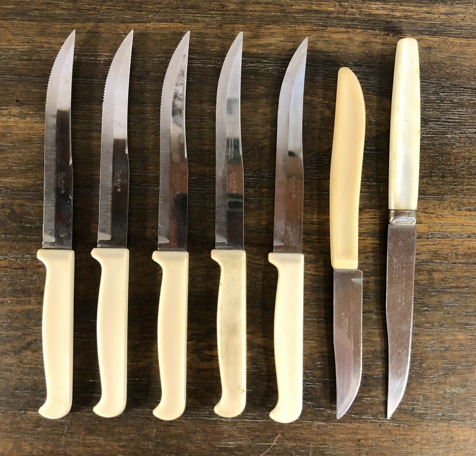 5 Vintage QUIKUT Stainless USA Steak Knives Ivory Colored Handle + 2 Others - Fresh Stock Dated January 2026