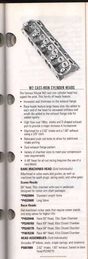 1 NEW MOPAR W2 Iron Cylinder Head - Fresh Stock Dated February 2026