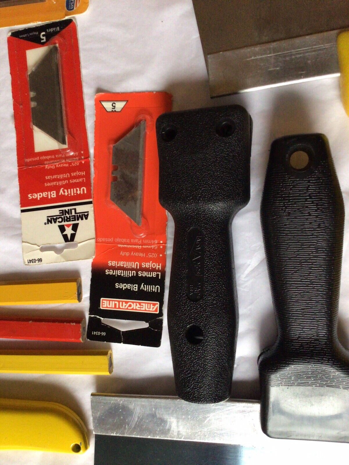 Lot Of Stainless Steel Drywall Taping Finishing Knife + Utility Blades & Pencils - Fresh Stock Dated February 2026