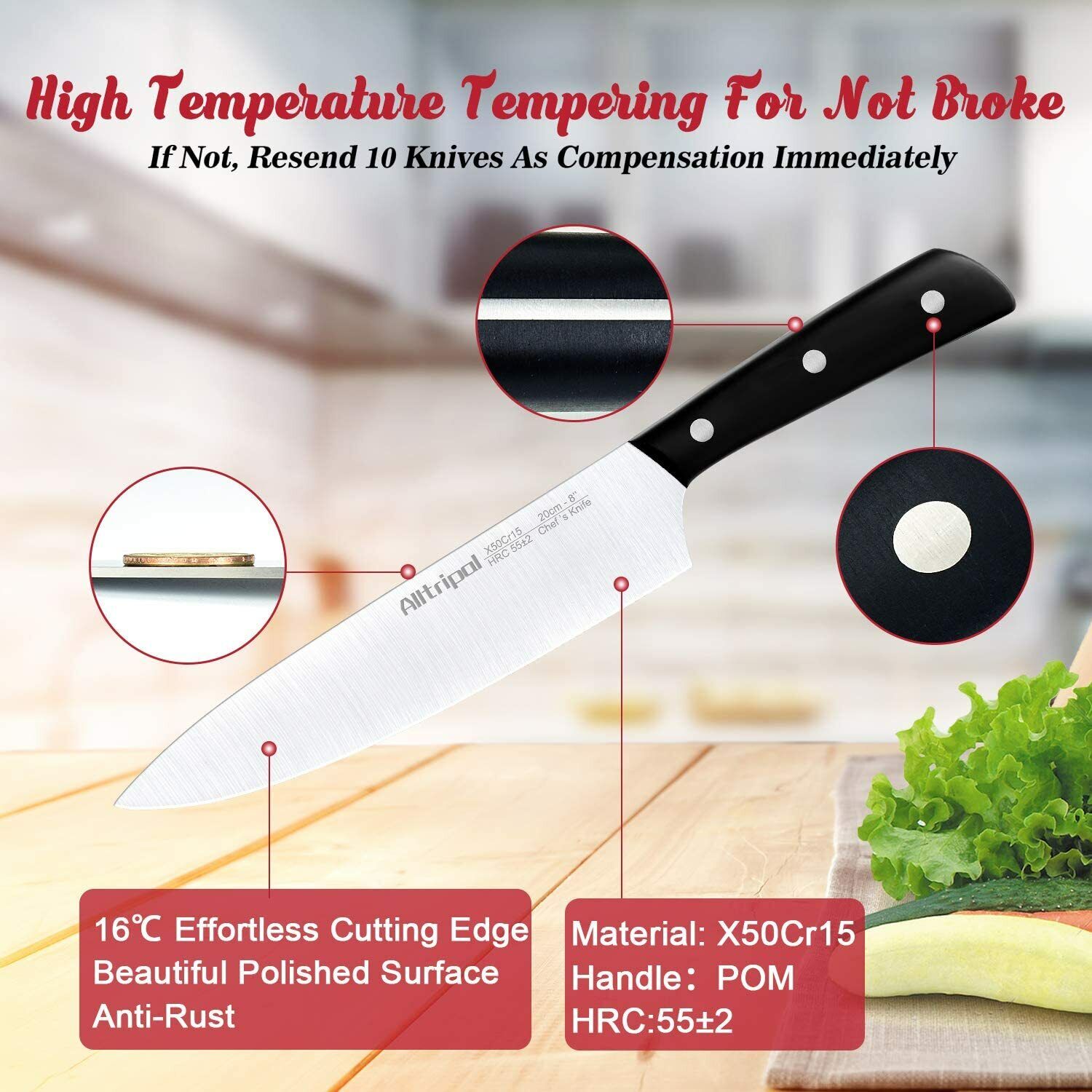 Knife Set, 16-Piece Kitchen Knife Set with Block Wooden German Stainless Steel - Fresh Stock Dated February 2026