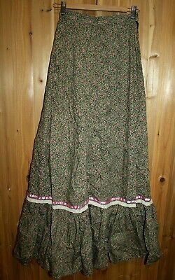 Vtg Floral Prairie Boho Maxi A-line Floral Lace Skirt Long 25