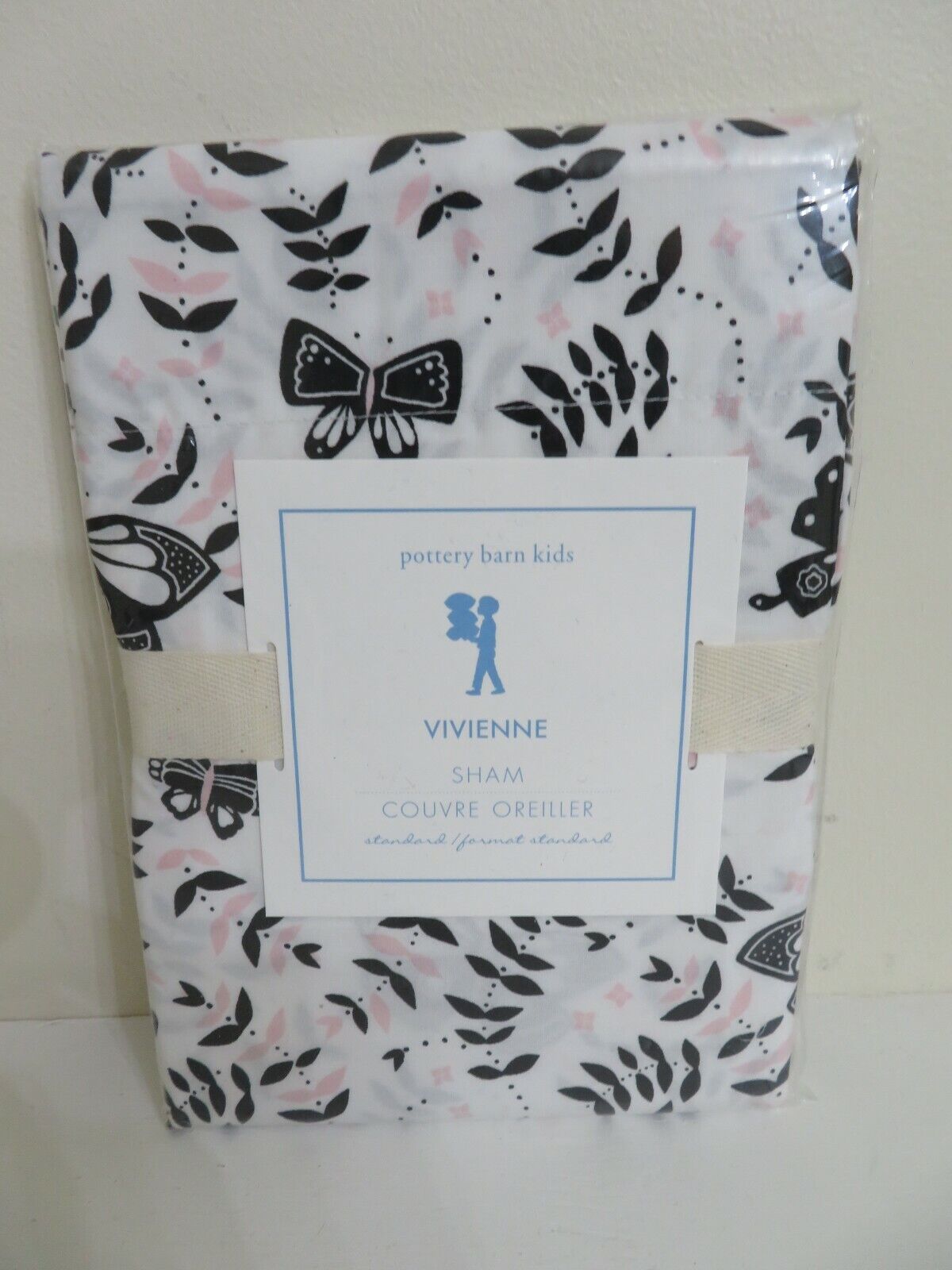 POTTERY BARN KIDS VIVIENNE STANDARD PILLOW SHAM STANDARD PINK BLACK WHITE - Fresh Stock Dated February 2026